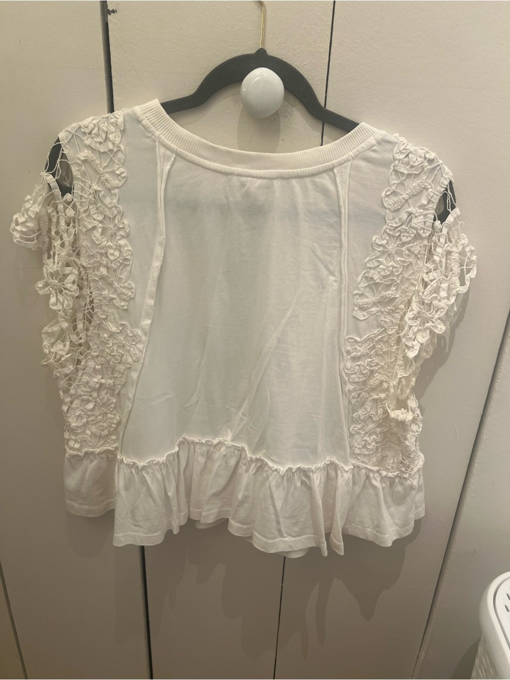 Anthropologie White Lace-Sleeve Peplum Top - Picture 7 of 7